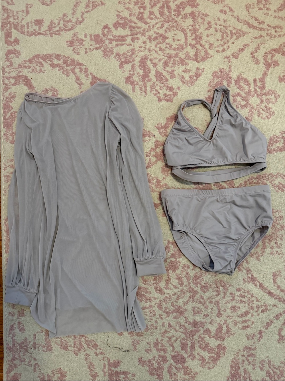 Light Gray Women's Mesh Cover-Up and Bikini Set